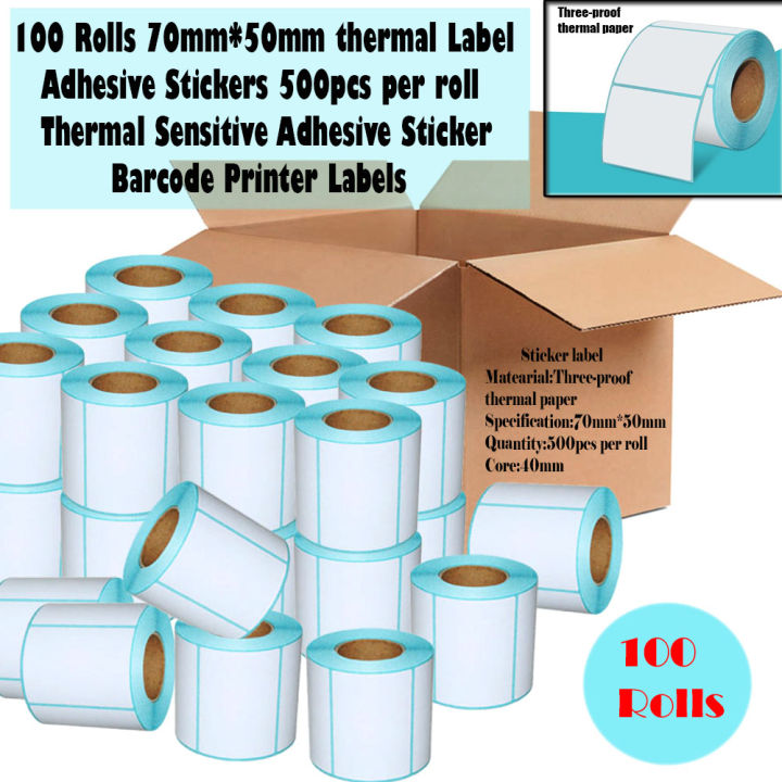 Hopeway 100 Rolls 70mm*50mm thermal Label Adhesive Stickers 500pcs per ...