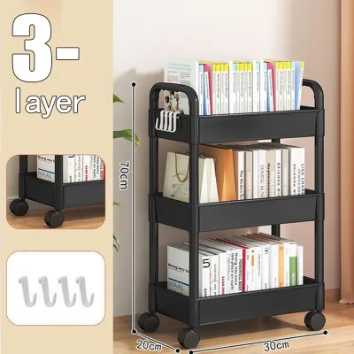 JIYAN2866 Multi-Layers Storage Rack Space Efficient Wiht Wheels Double Layers Handcart Detachable Stationery Organizer Rolling Plastic Storage Cart Kitchen