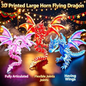 Pasko Gift 3D Printed Large Horn Flying Dragon Fully Articulated Flexible Movable Joint Wing Dragon Toy Kids Holiday Giveaway
