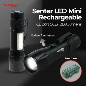 Senter LED Mini Recharge + Box Penyimpanan | ZOOM RECHARGEABLE BATTERY Q5 + COB Lentera 300 Lumens