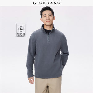 GIORDANO Men Sweatshirts Polar Fleece Stand Collar Sweatshirts Half Zip Solid Color Fashion Casual Warm Sweatshirts 01025806