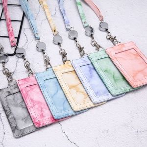 SEJUE4373 Adjustable Universal Marble Lanyard ID Card Holder Bag Leather Crossbody Patch Phone Lanyards Card Covers Retractable Card Holder Business Card Cover Bus Card Cover Case
