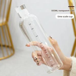 500ML Time Scale Cup Water Jug Leak-Proof Transparent Plastic Water Cup Water Bottle