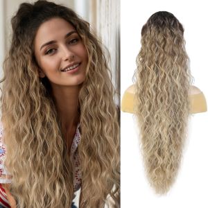 FUNG MALL Corn Perm Claw Clip Ponytail Wig Ponytail Extension Ombre Long Wavy Curly Ponytail Hair Accessories Drawstring Pony Tail Hairpiece for Women