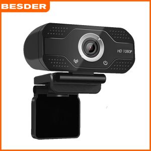 BESDER 1080P HD Webcam 130° Wide Angle Auto Focus Webcam 2MP USB Plug and Play Desktop Laptop Webcam Buil-in Microphone Video Conference Webcam for PC / Laptop