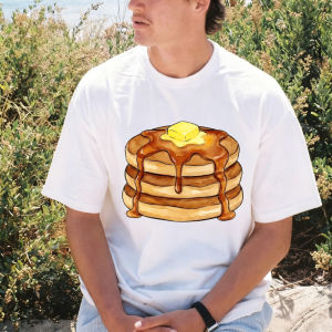 [Local Stock] VCC Breakfast Pancakes Cartoon Design Graphic Printed T-Shirt Crew Neck Short Sleeve Casual Fashion Loose Harajuku Man Women Tees
