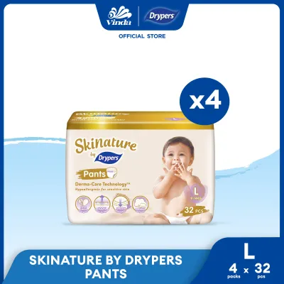 Skinature Pants by Drypers Baby Pants Diapers M38/ L32/ XL26/ XXL22 (4 Packs) - Super Soft & Allergen-free