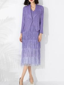 Nova quality⭐One person one pleat ⭐ Plus-size gradient Color Miyake pleat Autumn/Winter womens fashion suit with fringe dress and small suit jacket