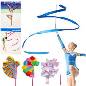 2M/4M Colorful Gym Ribbons Dance Ribbon Rhythmic Art Gymnastic Ballet Streamer Twirling Rod Stick for GYM Training Professional