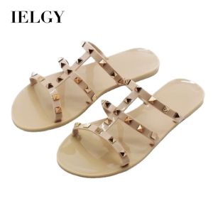 IELGY New Studded Crystal Slipper Jelly Womens Sandals Flats