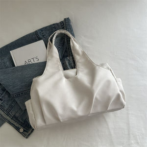 Korean Style Pleated Underarm Womens Casual Large Capacity Canvas Tote Bag Fashionable Commuting Handbag Single Shoulder Bag