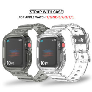 VUAERANG Strap with Case For Apple Watch Wristband Series Newest Sport Strap 7 6 SE 5 4 3 2 1 Silicone Transparent for I Watch 7 6 SE 5 4 Strap 40mm 44mm 41mm 45mm for Apple Watch 1/2/3 38mm 42mm