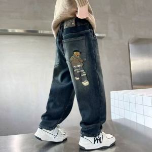 Boys Straight Elastic Waist Denim Jeans Pants Trousers With Real Pockets Graphic Print