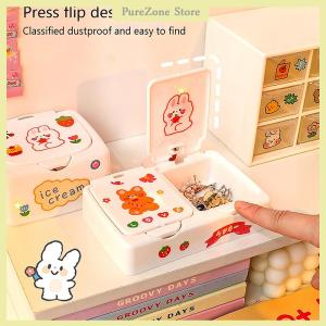 [PureZone] กล่องจัดระเบียบโต๊ะเครื่องสำอางลายการ์ตูนน่ารักพร้อมฝาปิดที่เก็บเครื่องประดับขนาดเล็กที่เก็บเครื่องสำอาง