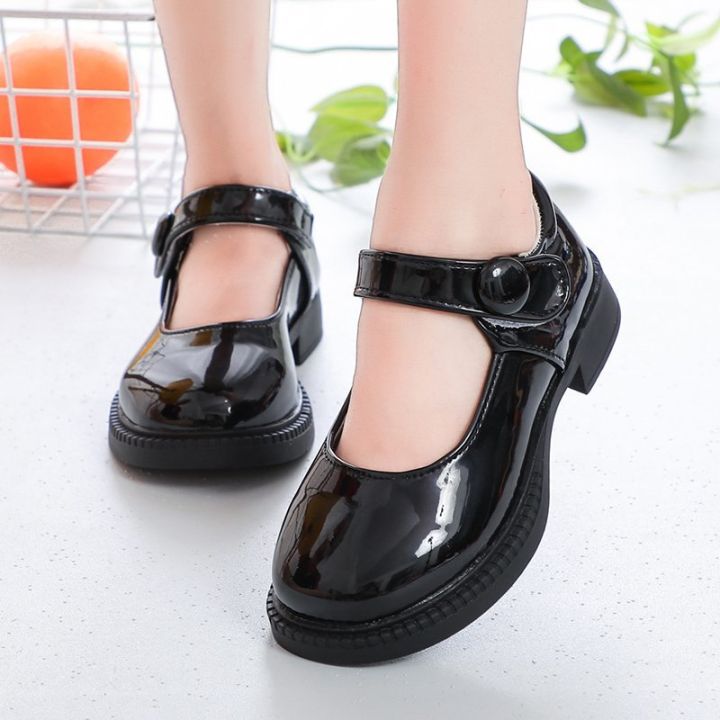 Girls Leather Shoes for Wedding Party Black White School Shoes