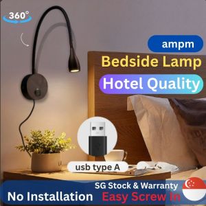 (SG Ready Stock)LED Bedside Lamp USB Wall Light 360° Gooseneck Study Reading Light Night Light