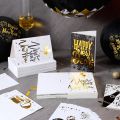 72 Pack Happy New Year Cards 2025 Gold Foil with Envelopes and Stickers New Year Eve Greeting Cards Bulk for Office Business Family School Party Invitations. 
