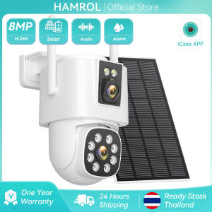 Hamrol 4k 8MP Dual Lens Dual Screen AOV PTZ WiFi Solar Battery Camera AI Human Detection Outdoor CCTV