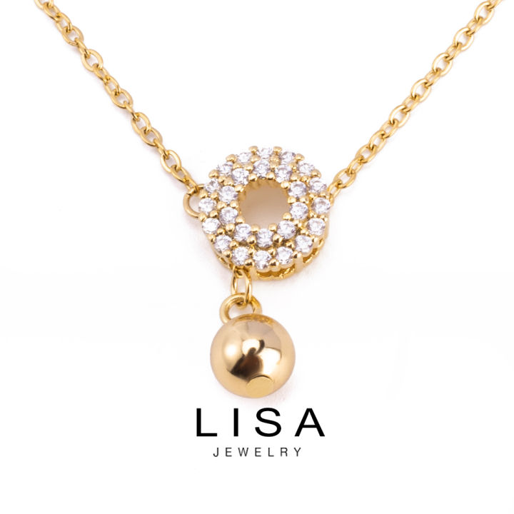 lisa jewelry 18K Gold Necklace Round Pendant Bead Pendant Necklace 236n