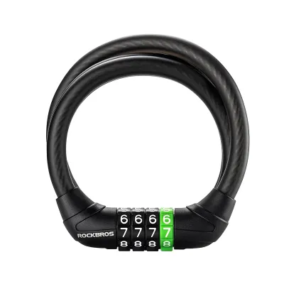ROCKBROS Bike Lock Mountain Bike Portable Security 4-digit Code 115cm length Bike Lock for Bicycle Motorcycle Scooter Anti-Theft Lock Equipment