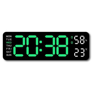 LED Display Screen Digital Wall Clock Jam Dinding Digital with Temperature and Auto Dimming Easy Track The Time Date and Day of Week 时钟挂钟客厅