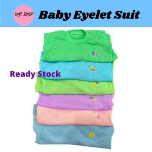 Baju Baby Lubang berlengan/ Baby T-shirt Eyelet Suit with Sleeve (1pcs = Baju + Seluar) (9 - 12M)