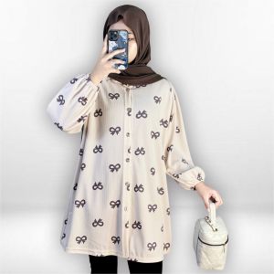 Tunik Motif Pita Elegan Nonyfashion dengan Lengan Panjang dan Kerah Pita 170