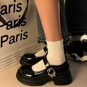 [Free Shipping] White Retro WomenS Shoes New Spring/Autumn Style With Metal Buckle Straps Chunky Heels And Thick Soles