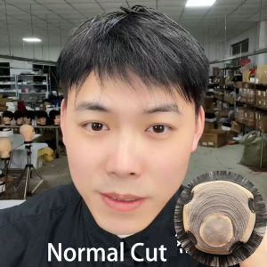 100% Human Hair Toupee for Men Durable Hair Replacement Natural Looking Straight Hair No knots Remy Human Hair Men Toupee Invisible Knots