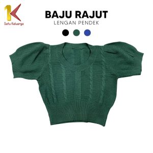 1K Crop Blouse Wanita Lengan Balon Bahan Rajut P371 Crop Short Sleeve Knit Atasan Wanita Lengan Pendek Polos Baju Rajut Kekinian Fashion