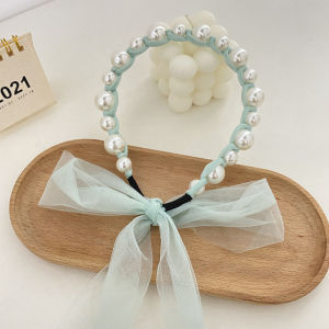 Zaman Now - Bando Mutiara Pita Tulle / Headband Mutiara Anak / Bandana Pita Panjang / Headband Pearl Ribbon Panjang / Bando Pita