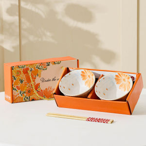 ราคาถูกมาก ชามเซรามิกแบบมีลวดลายดอกไม้สีส้ม สามารถใช้เป็นของขวัญ สะดวกผู้ให้ ถูกใจผู้รับ สามารถนำเข้าไมโครเวฟได้ ผิวสัมผัสด้านในเรียบลื่น louts mall