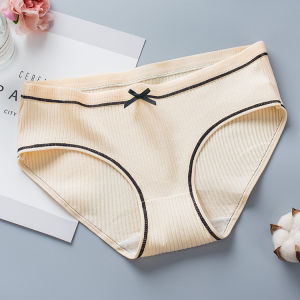 INTIMA 1PC Panty for Women Screw Thread Cotton Underwear Mid-Waist Breathable Lovely Bowknot Girls Briefs Antibacterial Crotch Panties Female Lingerie