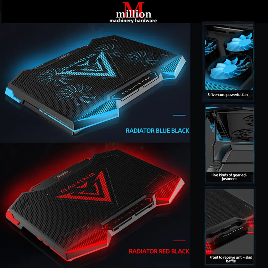 NUOXI Gaming Laptop Cooler 5 Fans Laptop Cooling Pad Adjustable laptop stand Dual USB LED Backlit Notebook Cooler