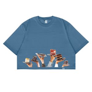 OOTDSUPPLY Croptee Various Cakes Steel Blue | Croptee Oversize Wanita CT005