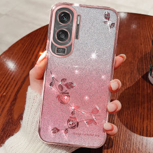 Case for Honor 90 Lite Case Plating Gradient Shiny Small Rhinestone Rose Shockproof Phone Case Cover