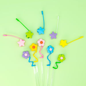 Colorplus 8mm 1pcs Pentagram Straws Tips Pink Flowers Petals Straw Toppers Salamanders Children Kitchen Home Party Deorations Supplies