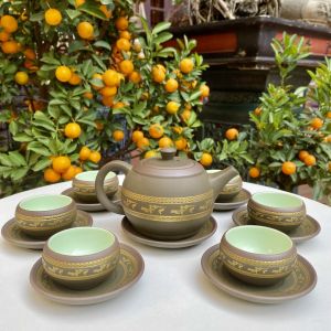 Bộ Ấm Chén Uống Trà Bộ Ấm Chén Bát Tràng - Tử Sa Lạc Việt Xanh Bộ Ấm Trà Trống Đồng Xanh