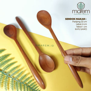 SENDOK PANJANG KAYU SAWO | SENDOK KAYU KOREA BULAT DATAR | SENDOK KAYU UNIK MUKBANG