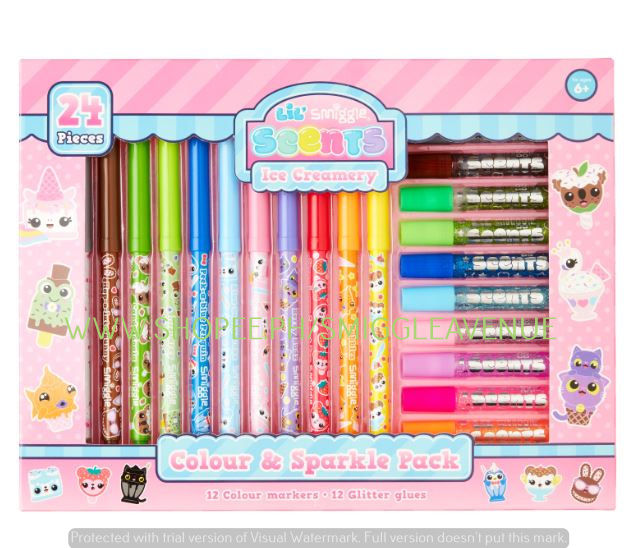 SMIGGLE Lil Scent Ice Creamery Sparkle Marker Pack 12 Colored