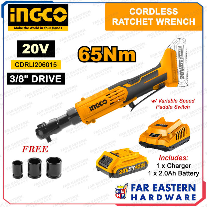 Ingco Rachet Power Tools INGCO Cordless Ratchet Socket Wrench 3/8