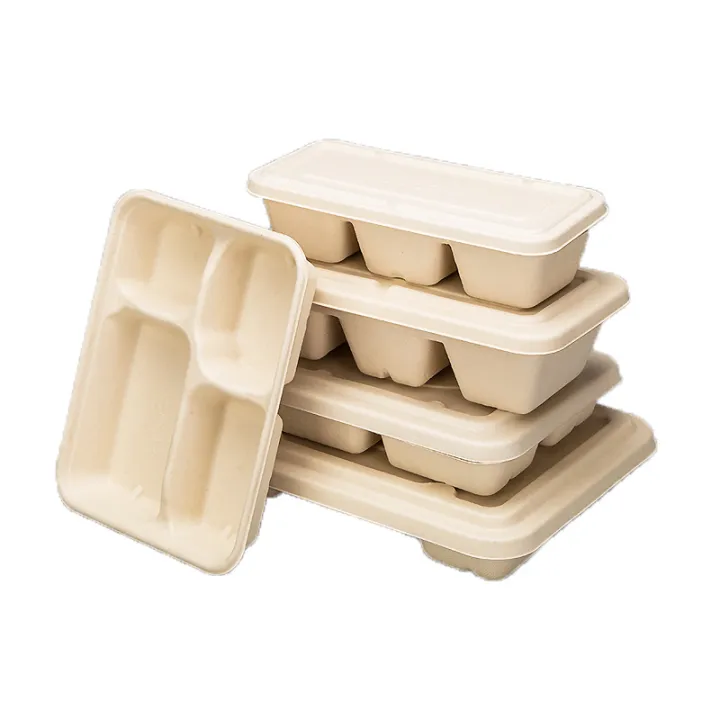 50pcs Sugarcane Pulp Bento Bagasse Food Container Biodegradable meal w ...