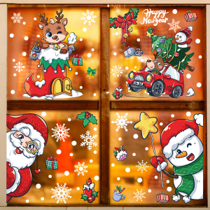 COMBO-Decal trang trí NOEL HÍT TĨNH ĐIỆN -Ông già noel đeo kính lúp và các bạn (4 tấm)-CDN125