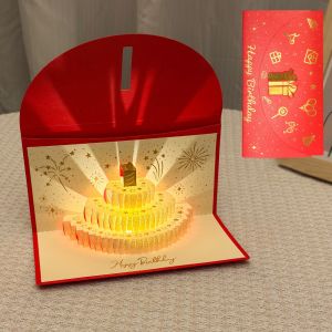 MARINI 3D Pop-Up Birthday Red Envelope Greeting Card Can Hold 1-20 Cash Foldable Years Money Red Envelope Gold-stamped Cover Musical Light Greeting Card Surprise Gift