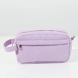 Travel Makeup Bag with Handle Zippered Toiletry Organizer Purse Large Capacity Corduroy Cosmetic Bag for Beauty Item