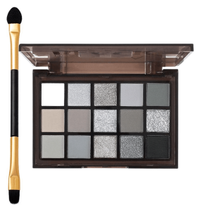 Kapeine 15 Colors Smokey Black Eyeshadow Palette Smoky Dark Black Grey Silver Glitter Matte Finish Long-Lasting Easy to Color