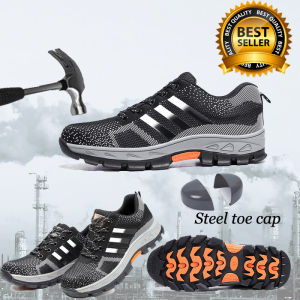 Sepatu safety import strip hitam snaekers safety sporty safety shoes ujung besi anti paku