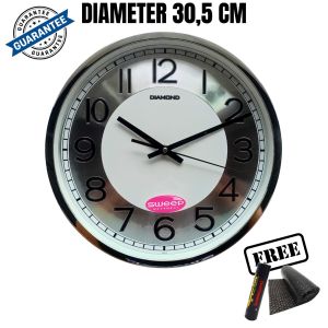 Jam Dinding Mewah Besar Sweep SIlent Senyap Quartz Original Diameter 32cm Diamond 321-8