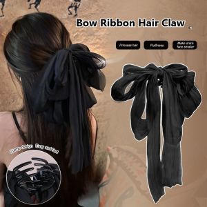 Bow Ribbon Hair Claw Elegant Drape Barrettes Girls Solid Color Sweet Ponytail Clip Girls Hair Accessories