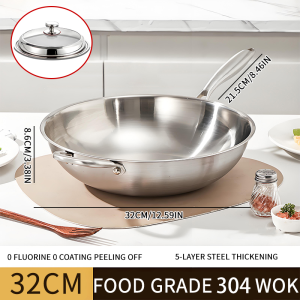 304 stainless steel flat bottomed pan for household use  uncoated  food grade non stick pan